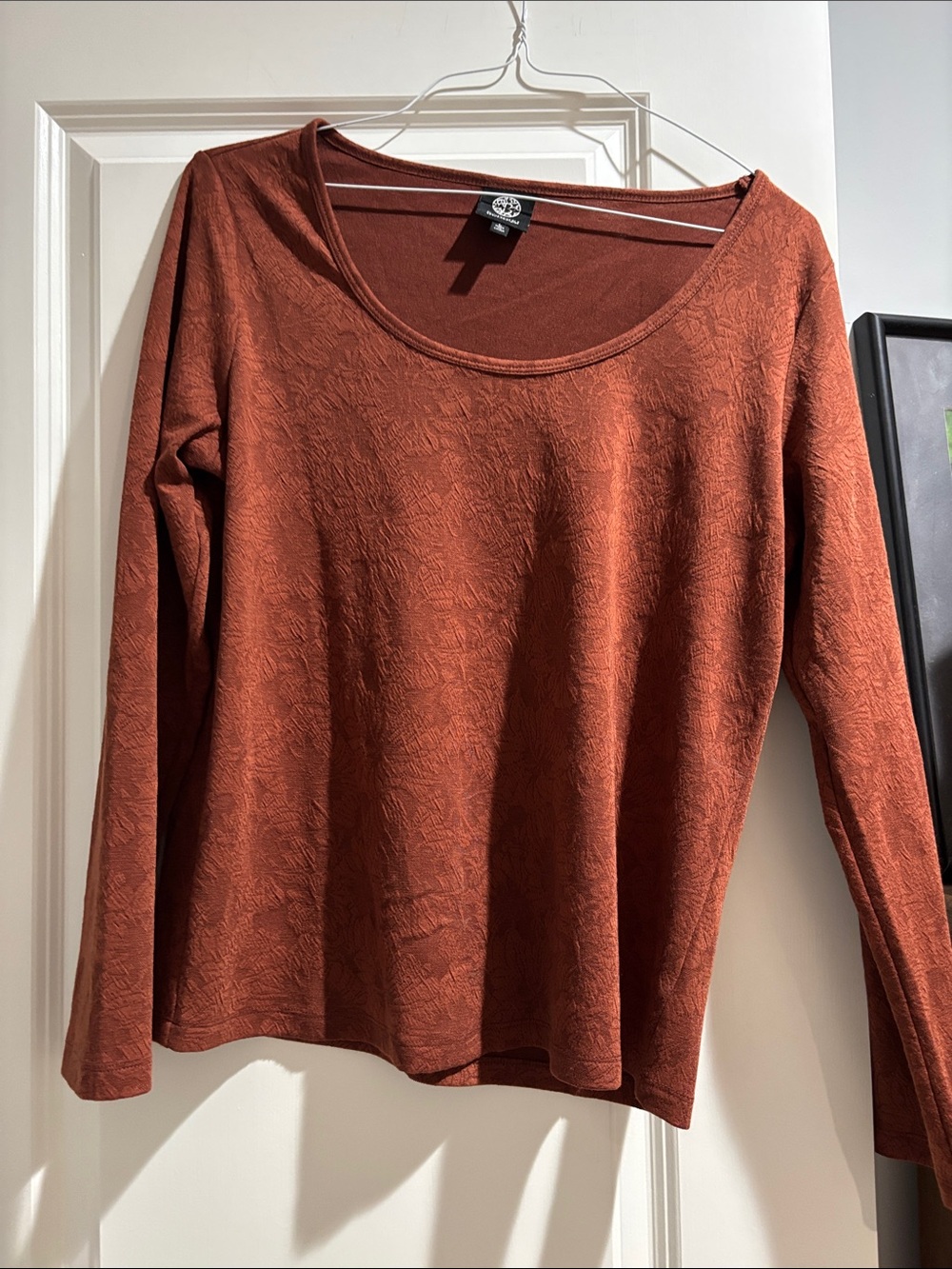 bobeau Long Sleeve Scoop Neck Top - Rusty Orange